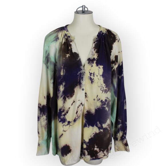 Large Raquel Allegra Cosmic Violet Poet Top Tie-Dye Tunic V-Neck Viscose - Picture 7 of 7